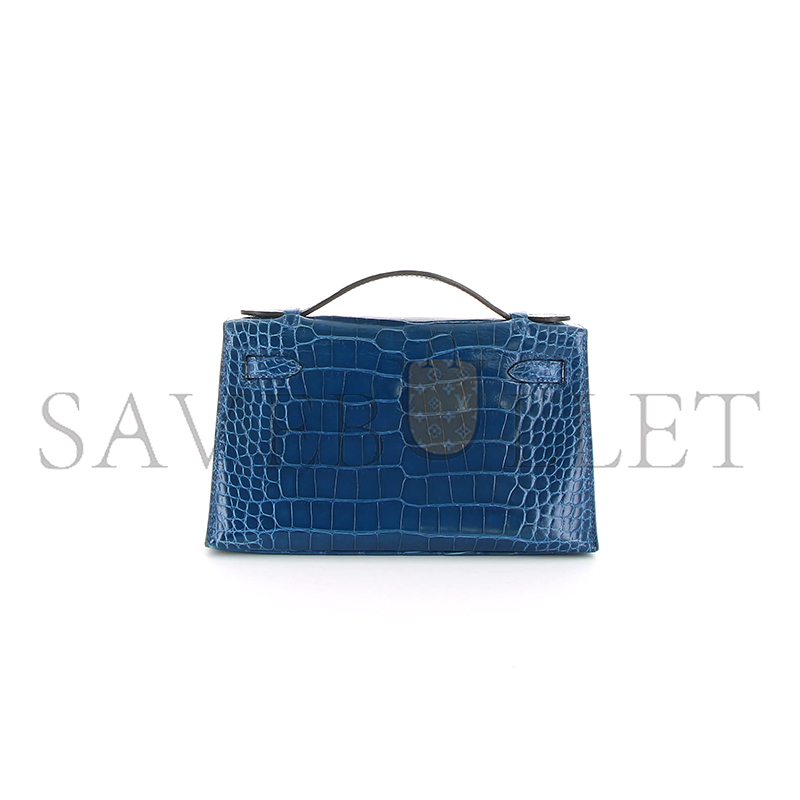 H**me5 master kelly pochette bleu mykonos alligator gold hardware (22*14*7cm)